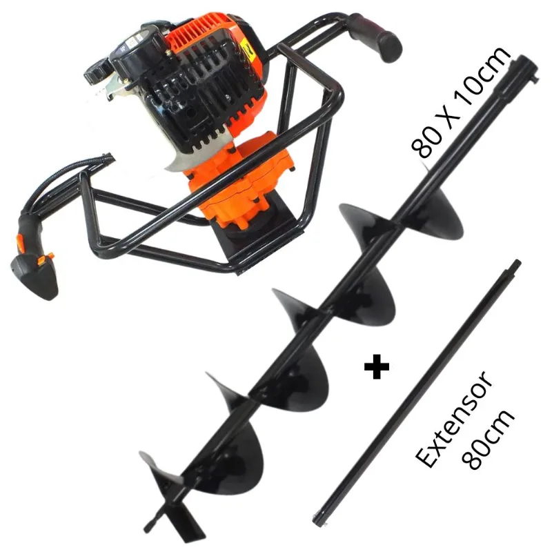 Perfurador De Solo Profissional Para Plantio Na Agricultura Vps520 Vulcan Á Gasolina 2t 52cc 2,5hp Forte E Econômico Com Broca 80x10cm + Extensor 80c