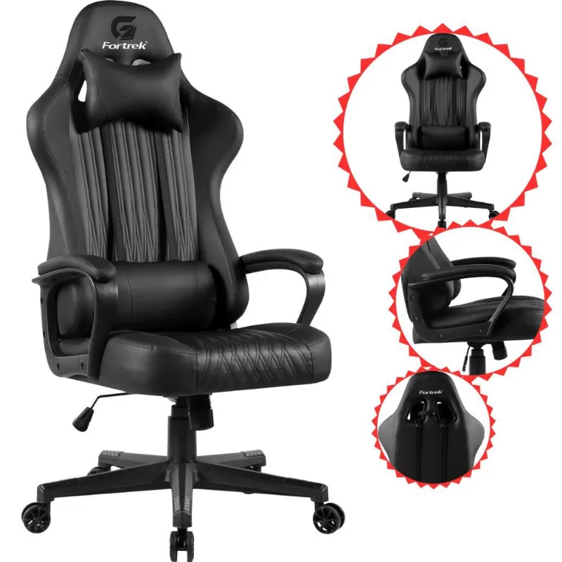Cadeira Gamer Ergonômica Com Almofadas Vickers Fortrek Rosa Com Preto Material Do Estofamento Revestimento Couro Sintético De Alto Conforto