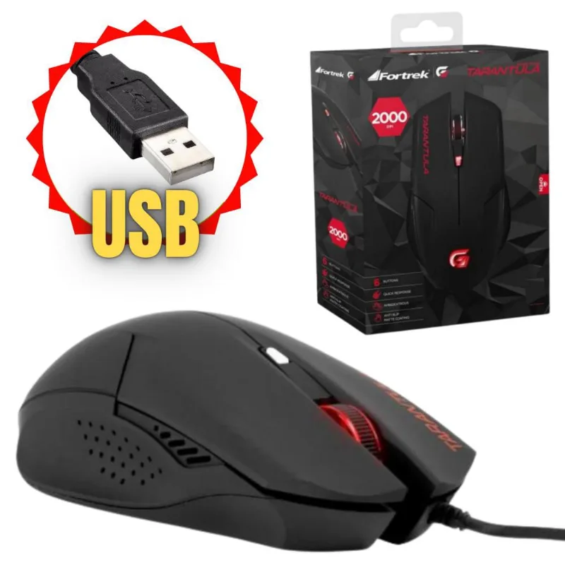 Mouse Gamer Para Escritório Até 2000dpi Led Vermelho Fortrek OM-702 Cabo 1,5 Botões Macro Design Ergonômico de Alta Qualidade Para Fps