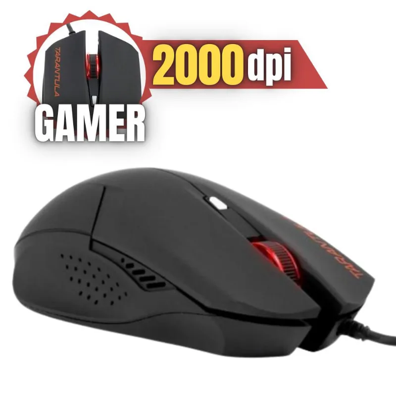 Mouse Cor Preta e Vermelha Fortrek 2000dpi Gamer Sensor Óptico de Alta Performance Luz de Led Com Frequência de 125Hz Conexão USB Alta Qualidade