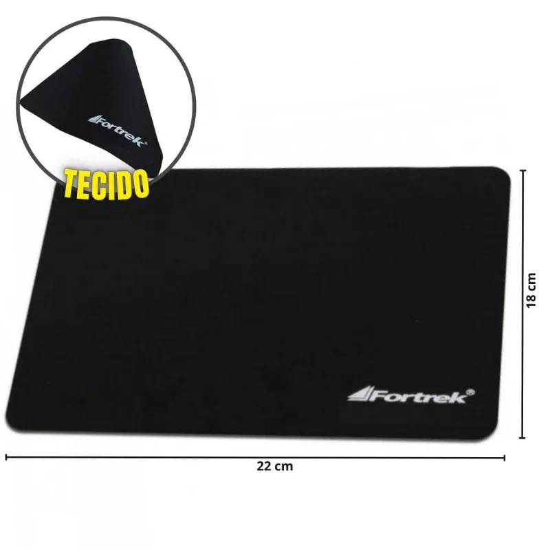 Mouse Pad Cor Preta Básico Com Base em Tecido eva Novo Para Home Office Escritório Notebook e pc Fortrek BAP-102BK