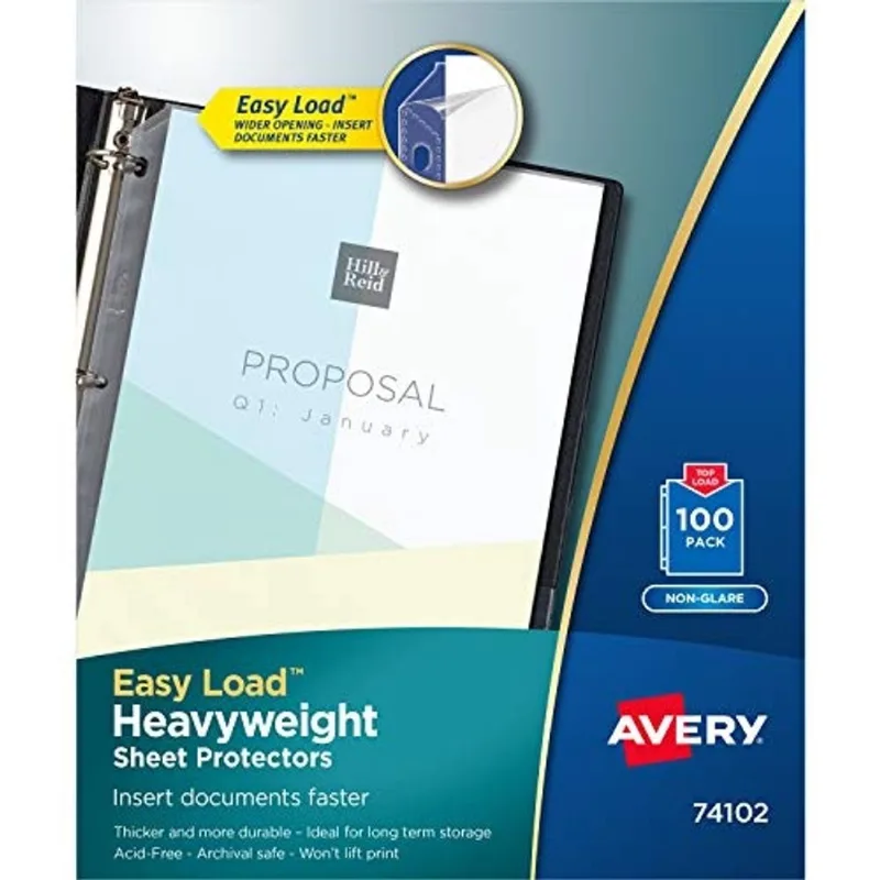Protetores de folha sem brilho Avery Heavyweight, 8,5 x 11, sem ácido, seguro para arquivamento, carga fácil, 100ct (74102)