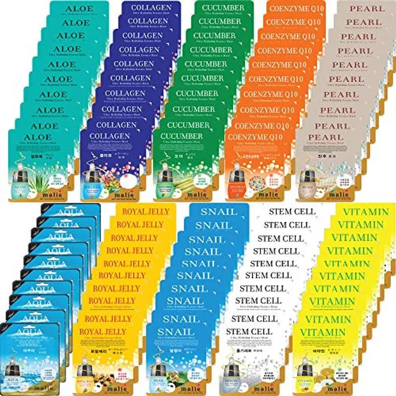 100 Pcs Folhas De Máscara De Essência Ultra Hidratante Coreanas ( 10 X 10 Tipos) - Novo Formulador Atualizado ( Não Contenha Nenhum Ingre