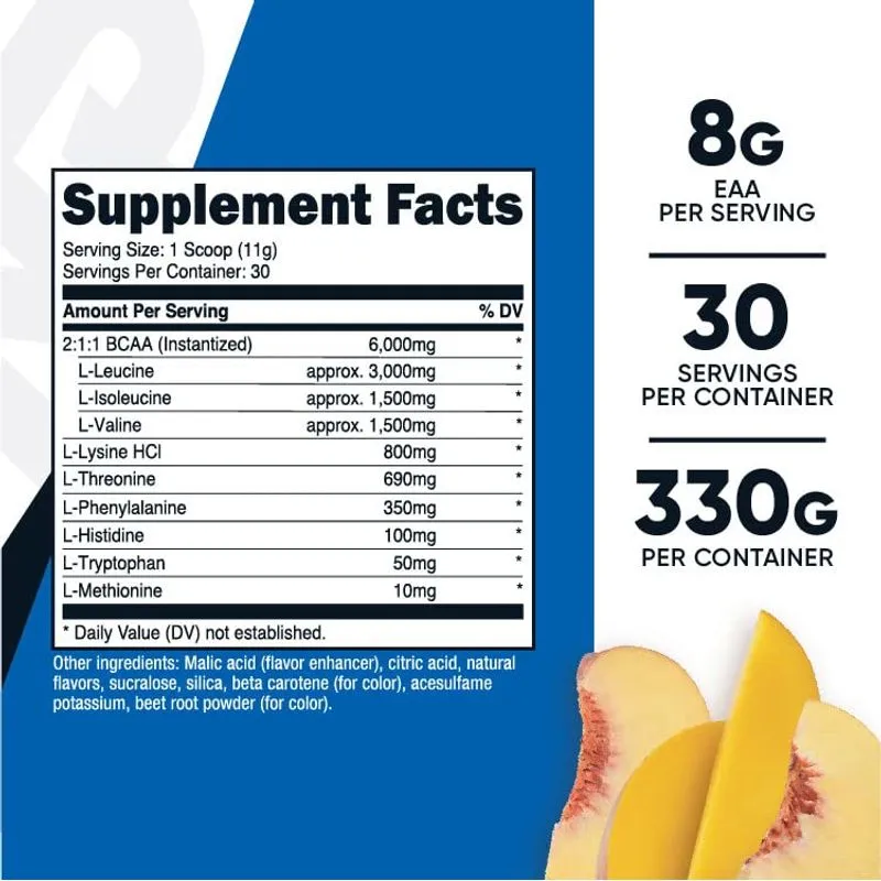 Nutricost Eaa Pó 30 Porções (pêssego Manga) - Aminoácidos Essenciais - Não-ogm, Sem Glúten, Vegetariano Friendly