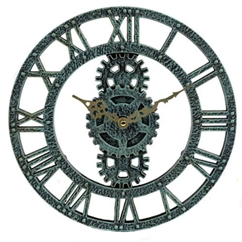 Lily's Home Hanging Wall Clock, Steampunk Gear e Cog Design, Ideal para uso interno ou externo, poli-resina, 12 polegadas de diâmetro (Pewter)