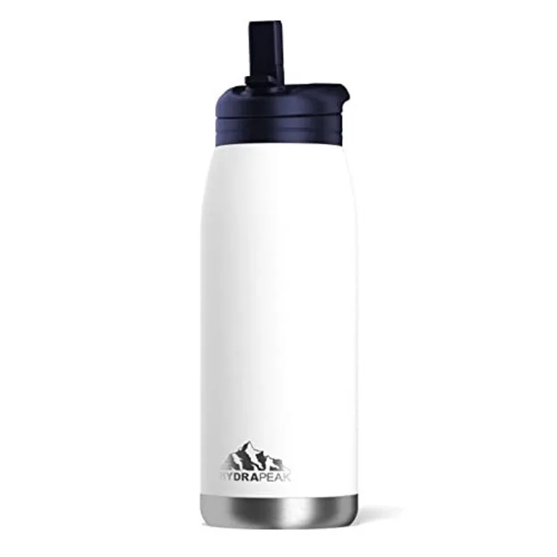Hydrapeak Flow 32oz garrafa de água isolada com tampa de palha Garrafas de água de aço inoxidável isoladas a vácuo de parede dupla, livre de bpa e à prova de vazamentos, frasco de boca larga com palha
