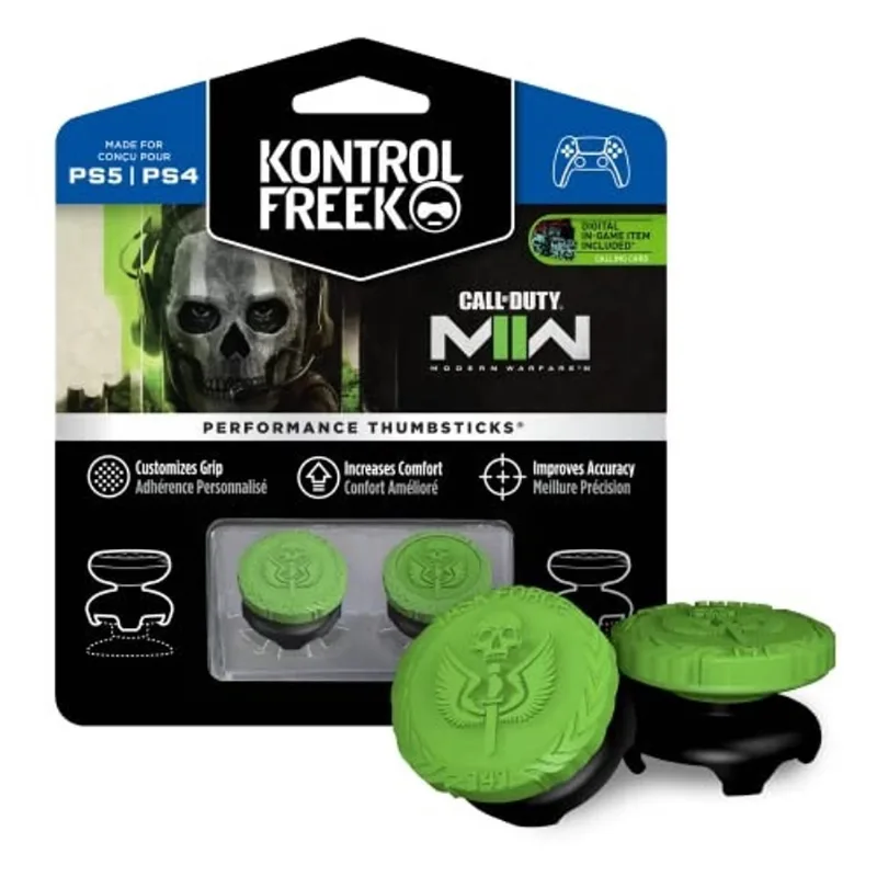 KontrolFreek Call of Duty: Modern Warfare ii Performance Thumbsticks para Playstation 4 (PS4) e Playstation 5 (PS5) 2 Arranha-céus, Híbrido/Flat Preto/Verde