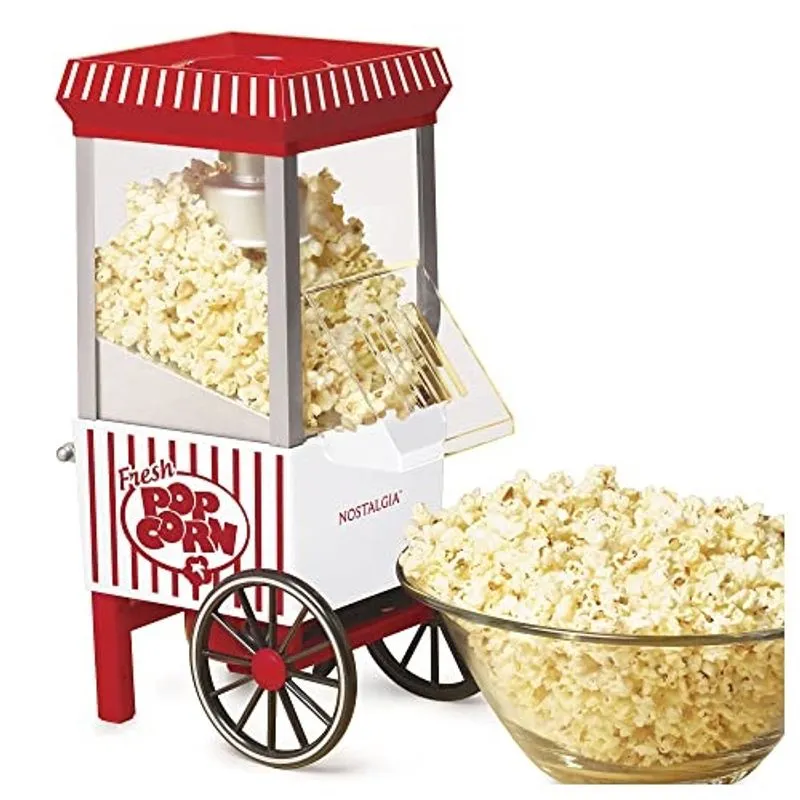 Nostalgia Vintage Table-Top Popcorn Maker, 12 Xícaras, Máquina de Pipoca de Ar Quente com Tampa de Medição, Livre de Óleo, Branco e Vermelho