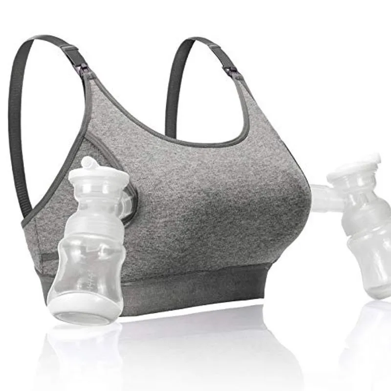 Momcozy mãos livres bombeamento sutiã, ajustável Breast-Pumps segurando e sutiã de amamentação, adequado para lactantes-bombas por Lansinoh, Philips Avent, Spectra, Evenflo e muito mais (cinza, grande
