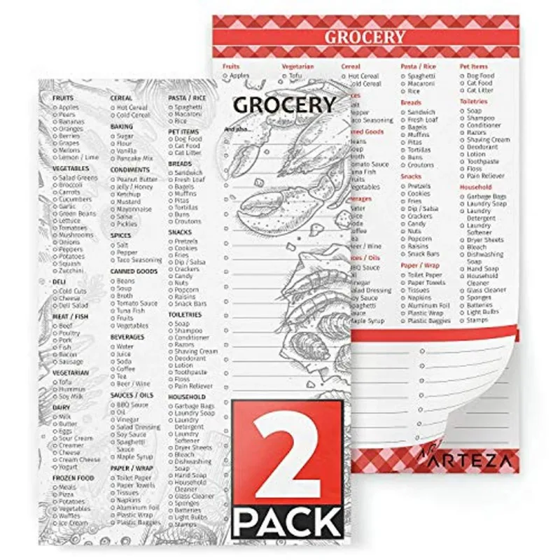 Arteza Grocery List Magnetic Notepad To Do List, 6x9 Polegadas, Pacote De 2, 60 Páginas Premium 68lb/100gsm Cada Um Por Pendurar Na Geladei