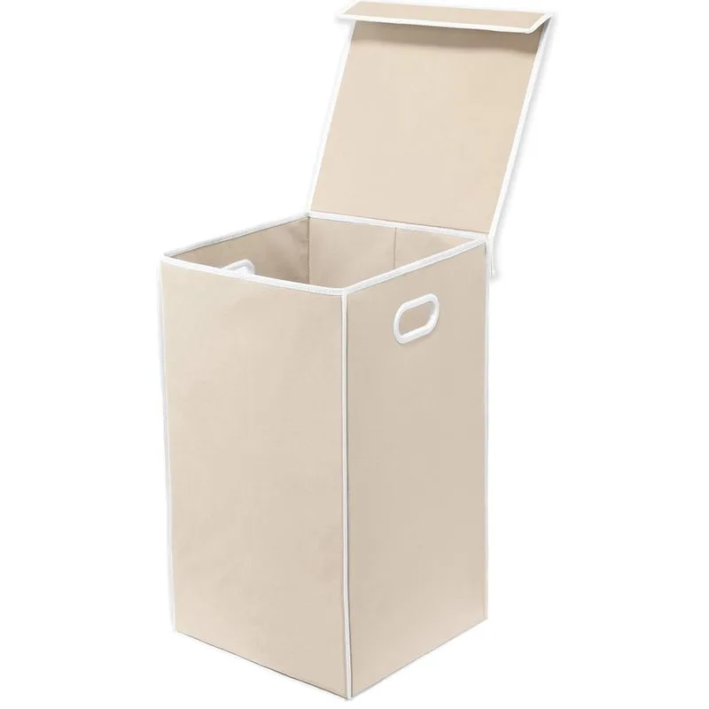 Cesto de roupa suja dobrável simples para utensílios domésticos com tampa, bege