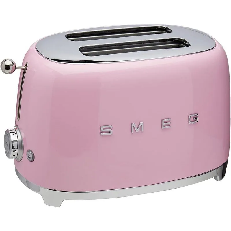 Torradeira Elétrica Smeg 50's Retro, 2 Fatias, 6 Níveis Sombra, Rosa 110V