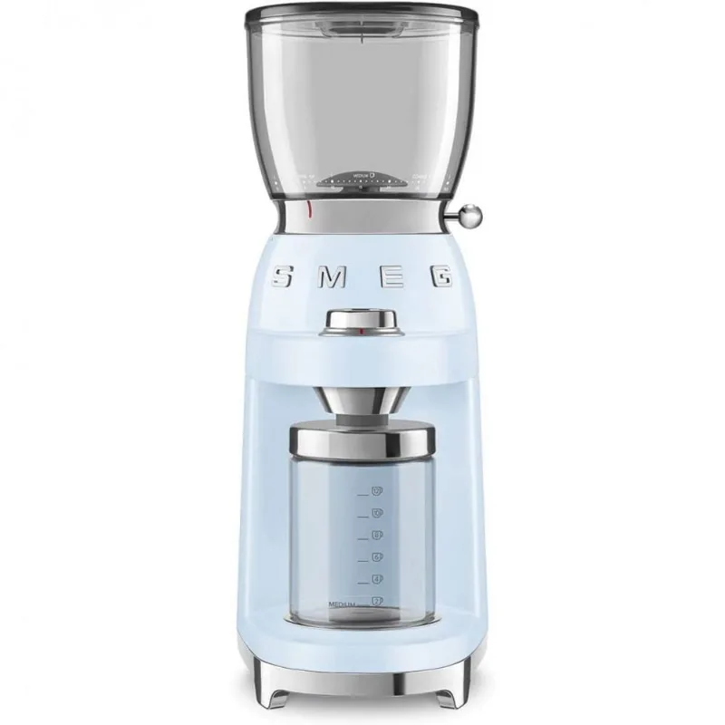 Smeg CGF01 Moedor de Café e Grãos Elétrico Profissional 350g, Aço Inoxidável, 110V, Azul