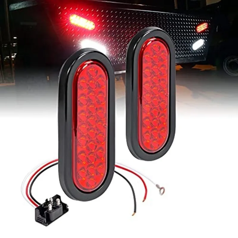 2pc 6 Red Oval LED Reboque Tail Light Kit dot fmvss 108 sae stip 24 LED Grommet & Plug Incluído IP67 Impermeável Stop Turn Tail Reboque Luzes de freio para caminhões rv reboque de reboque de barco