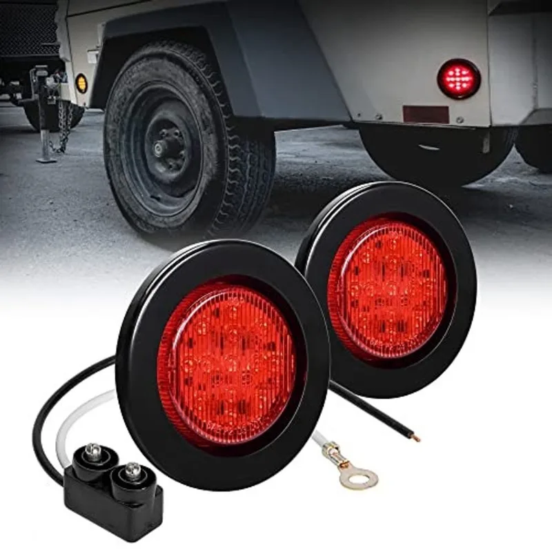 2pc 2.5 Red Round Trailer LED Clearance Marker Lights dot fmvss 108 sae P2 Lente refletor Grommet Flush-Mount Luzes de liberação de marcadores IP67 impermeáveis para caminhão de reboque