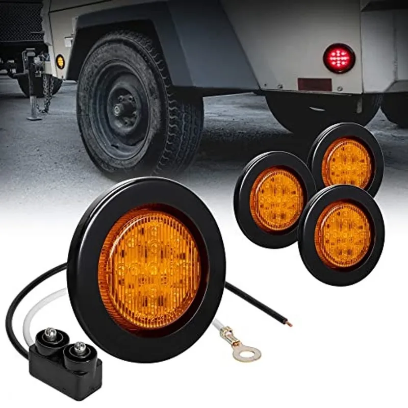 4pc 2.5 Amber Round Trailer LED Clearance Marker Lights dot fmvss 108 sae P2 Lente refletor Grommet Flush-Mount Luzes de liberação de marcadores IP67 impermeáveis para caminhão de reboque