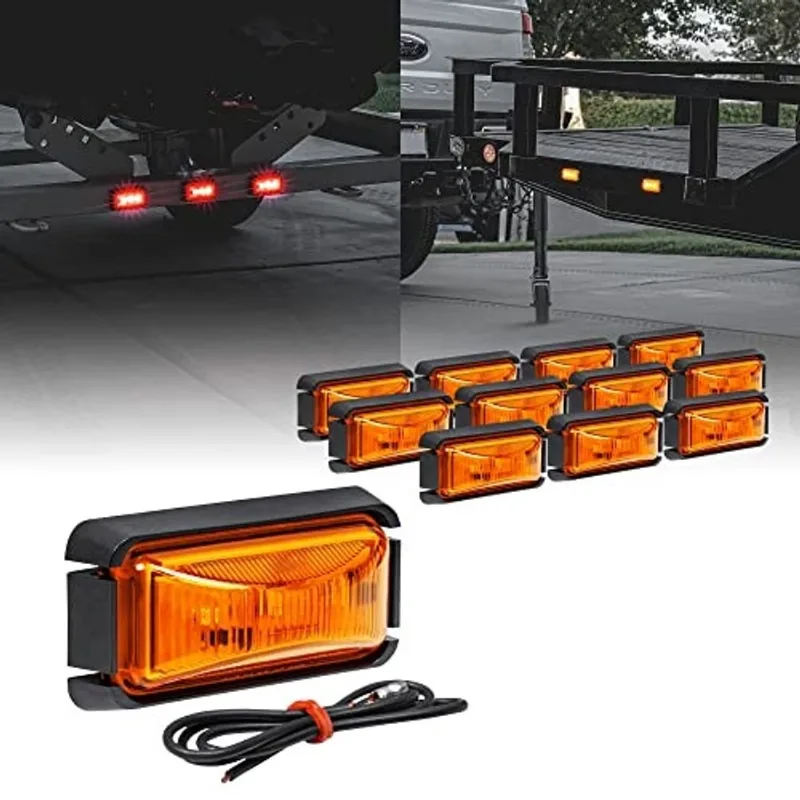 12pc 2.5 Amber LED Trailer Marker Light c/Black Bezel dot fmvss 108 sae P2PC Surface Mount Impermeável IP67 Luzes de marcador lateral para caminhão de reboque