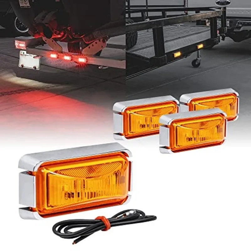 4pc 2.5 Amber LED Trailer Marker Light w/Chrome Bezel dot fmvss 108 sae P2PC Surface Mount Impermeável IP67 Luzes de marcador lateral para caminhão de reboque