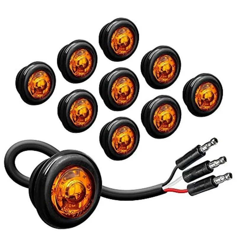 10pc 3/4 Luz de marcador LED de reboque âmbar redondo 3 sinal de fio/DRL & volta dot fmvss 108 sae P2PC Saída Semiesférica IP67 Impermeável Luzes de marcador redondo para caminhão de reboque