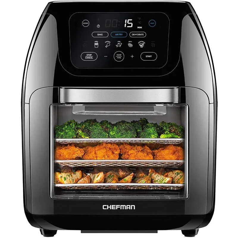 Chefman 4-em-1 Multifuncional Digital Air Fryer + Rotisserie, Desidratador, Forno de Convecção, 14 Predefinições de Tela Sensível ao Toque fritar, assar, desidratar e assar, desligamento automático, a