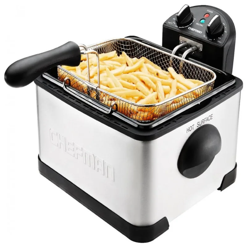 Fritadeira Eletrica Industrial A Oleo 4.5l Com Controle De Temperatura, 1700w, Aco Inox, 110v, Chefman Deep Fryer With Basket Strainer,, Preto