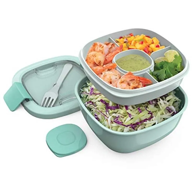 Recipiente Salada Empilhável, 1530ml, 4 Comp., Molho 85ml, Garfo Reutilizável