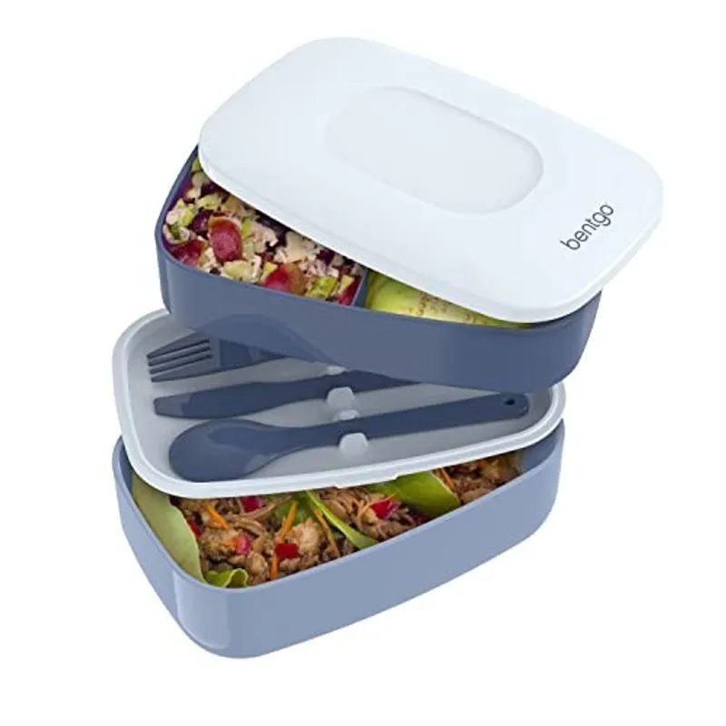 Recipiente Bento Empilhável com Talheres - Design Moderno e Correia de Vedação em Nylon