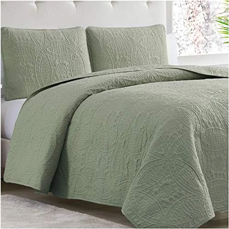 Mellanni Oversized King Bedspread Coverlet Set - Capa de cama King Size com Shams - Tecnologia de acolchoamento ultra-sônico - Conjunto de cama King Quilt de 3 peças - Colchas e cobertas (King, Olive