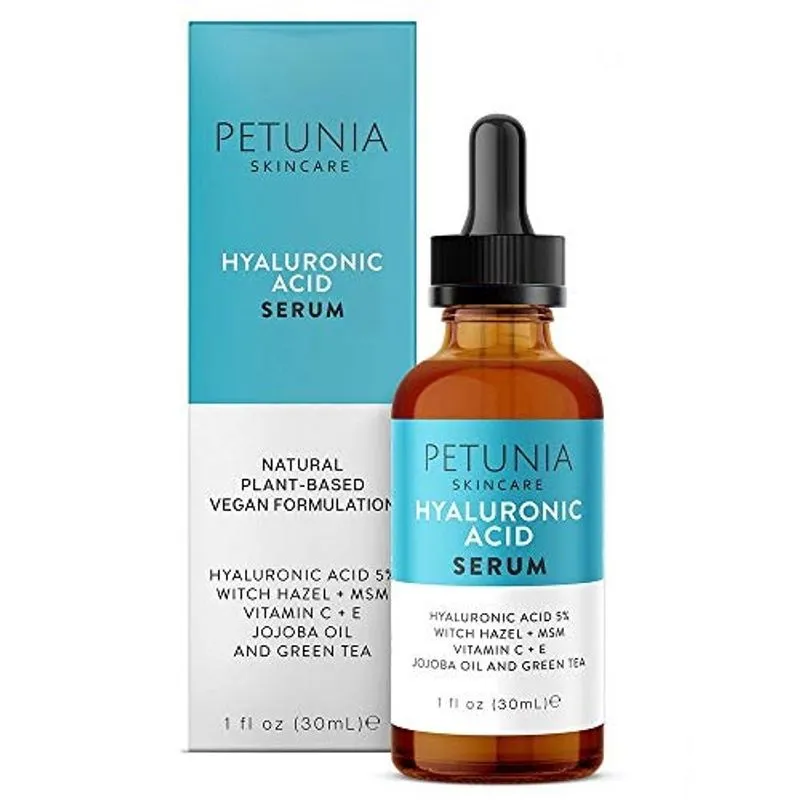 Soro de ácido hialurônico com vitamina C para rosto, hidratação e pele seca, boost colágeno, anti aging diminuem linhas finas e rugas, ingredientes veganos naturais e orgânicos, 1 fl oz