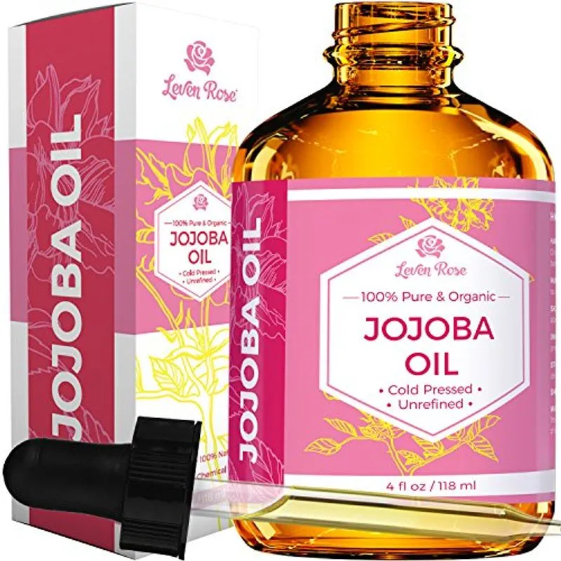 Óleo De Jojoba Por Leven Rose, Hidratante Natural Não Refinado Puro Pressionado Para Corpo De Cabelo De Pele E Unhas 4 Oz