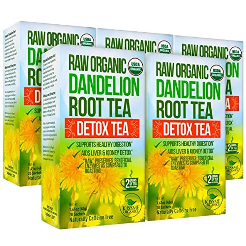 Kiss Me Organics Dandelion Root Tea - 5 Pack (100 Bags) De Detox Digestive Detox Raiz Dente-de-leão Orgânico - Sacos De Chá Ricos Em Vita