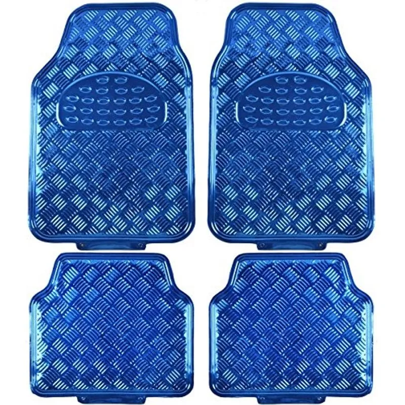 Bdk MT-641-BL Universal Fit 4 Peças Conjunto Metálico Design Tapete de Piso do Carro - Pesado dever todo o tempo com suporte de borracha (azul)