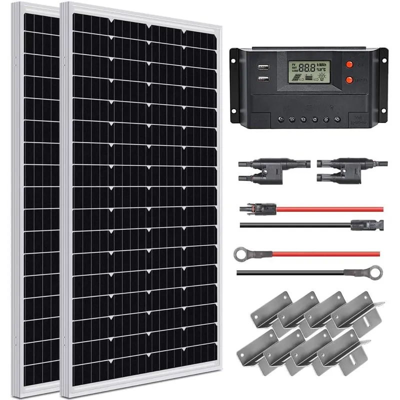 WEIZE Kit Painel Solar c Carregador Monocristalino à prova dágua 200W 12V 1 painel