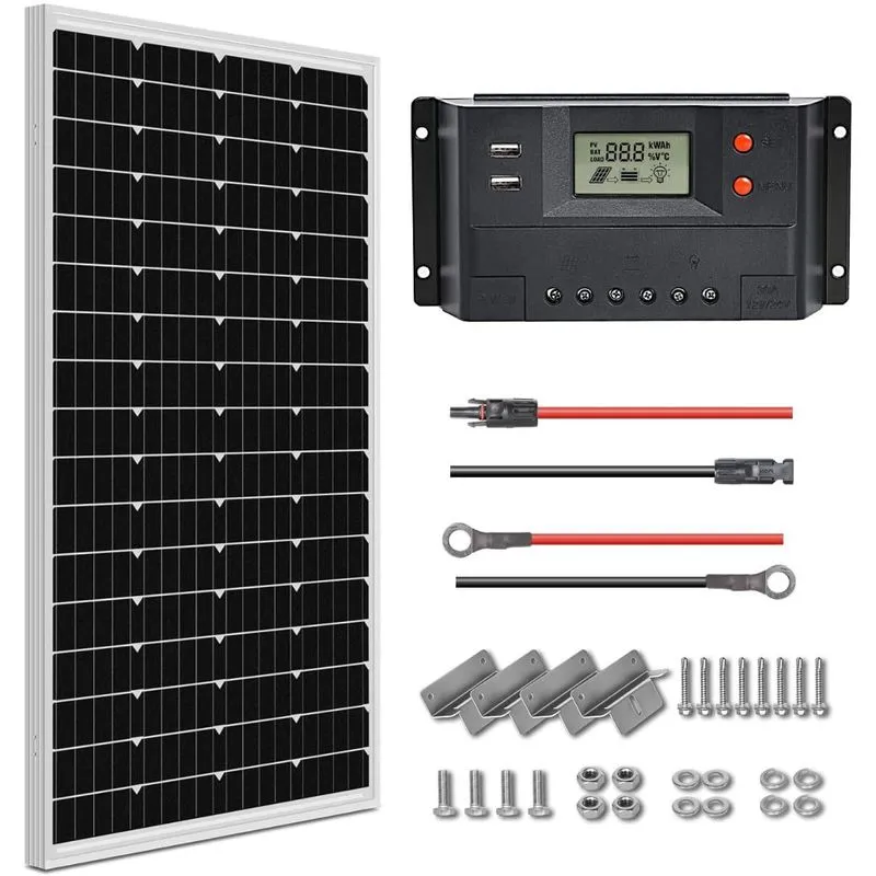WEIZE Kit Painel Solar c Carregador Monocristalino à prova dágua 100W 12V 1 painel