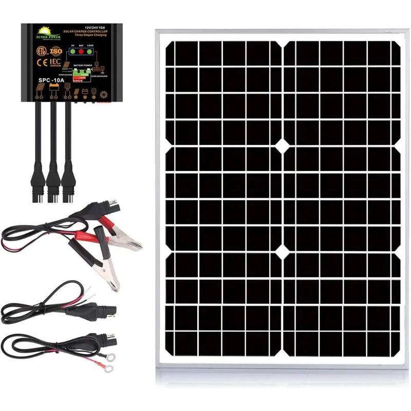 SUNER POWER Kit Painel Solar monocristalino à prova dágua 20W 12V 1 painel