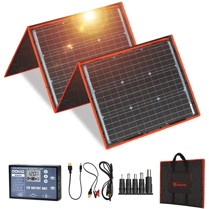 DOKIO Kit Painel Solar dobrável monocristalino c controlador de carregador 160W 12V 1 unidade