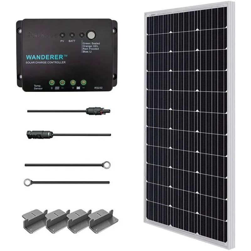 Renogy Kit Painel Solar Monocristalino c controlador de carga 100W 12V 1 painel