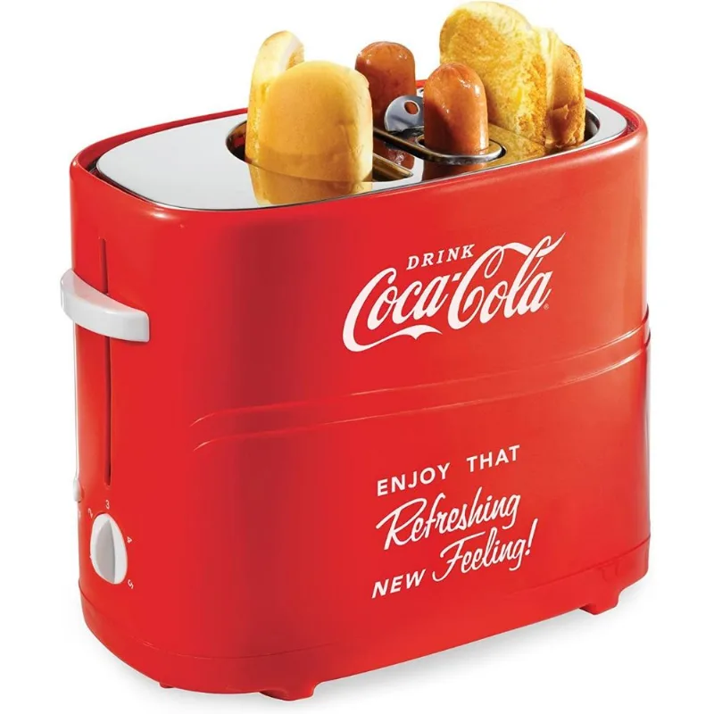 Nostalgia HDT600COKE CocaCola PopUp 2 Hot Dog and Bun Toaster With Mini Tongs Works With Chicken Turkey Veggie Links Sausages and Brats Red
