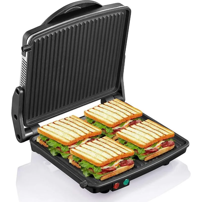 Yabano Sanduicheira/Panini/Grill Gourmet Pratos Revestidos Antiaderentes, 4 Fatias, 1200W, Prata/Preta 110V