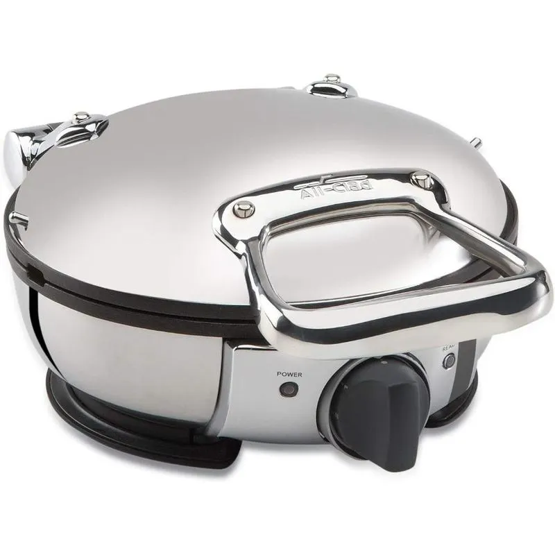 All-Clad WD700162 Stainless Steel Classic Round Waffle Maker with 7 Browning Settings, 4-Section, Silver