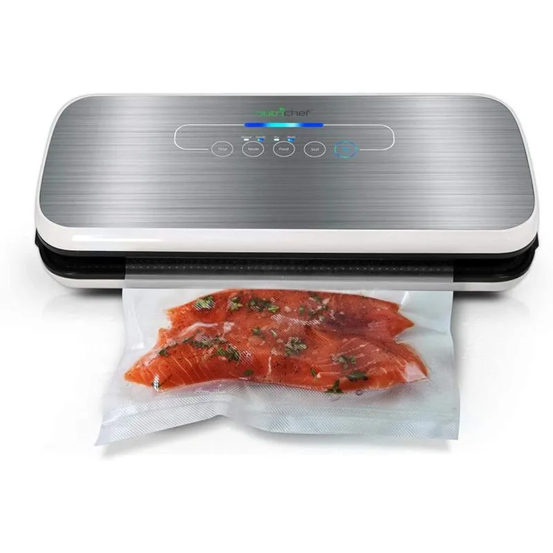 Seladora a Vácuo Sealer Por NutriChef Kit Inicial SecosÚmidos LED Aço Inox Cinza 110V