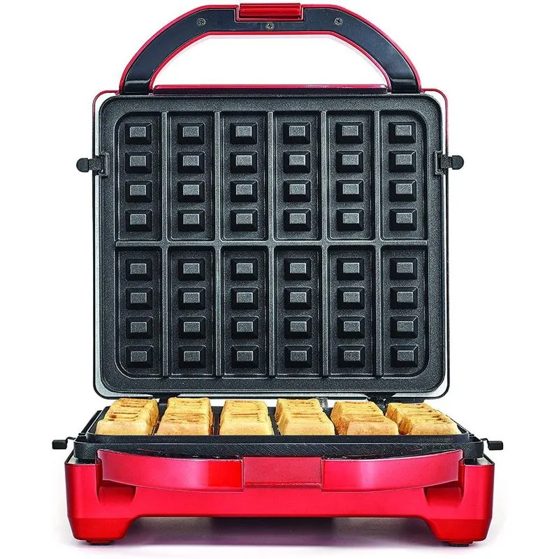 Throwback (60047) 3-In-1 Countertop Mini Cupcake, Donut & Waffle Maker, Stainless Steel & Red