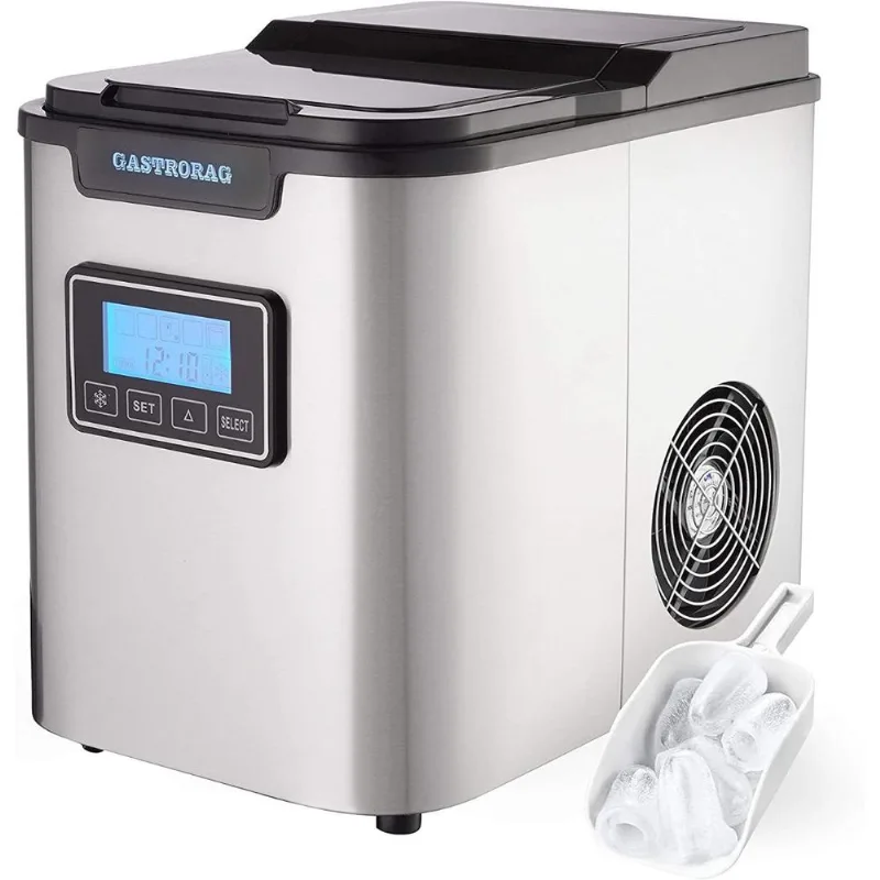 Máquina de Gelo GASTRORAG Portátil 12kgDia 9 Cubos10 minTela LED Prata 110V