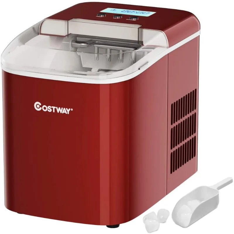 Máquina de Gelo COSTWAY Portátil12kgDia 9 Cubos7min Vermelha 110V