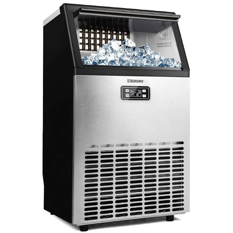 Máquina de Gelo Profissional Euhomy Produz 45kgDia 45 Cubos1218min Aço Inox Prata 110V