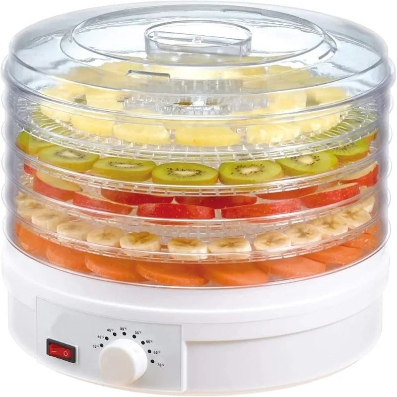 XuoAz Máquina Desidratadora de Alimentos com 5 Bandejas, Transparente/Branco 110V