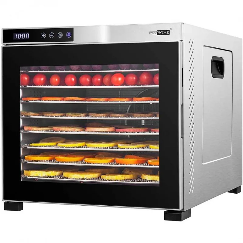VIVOHOME VH567 Máquina Desidratadora de Alimentos com 10 Bandejas, Prata/Preto 110V.