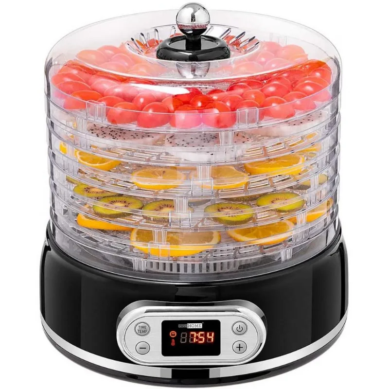 VIVOHOME VH486 Desidratador de Alimentos com 5 Bandejas, Aço Inoxidável, 110V Preta.