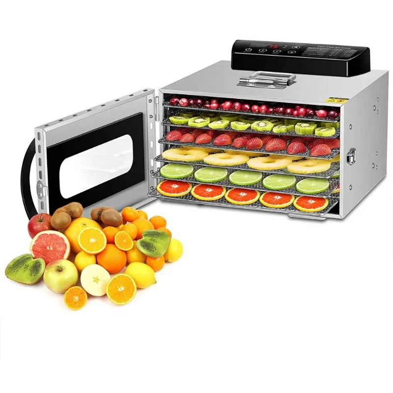 VVinRC Desidratador de Alimentos com 6 Bandejas, Aço Inoxidável, Prata 110V