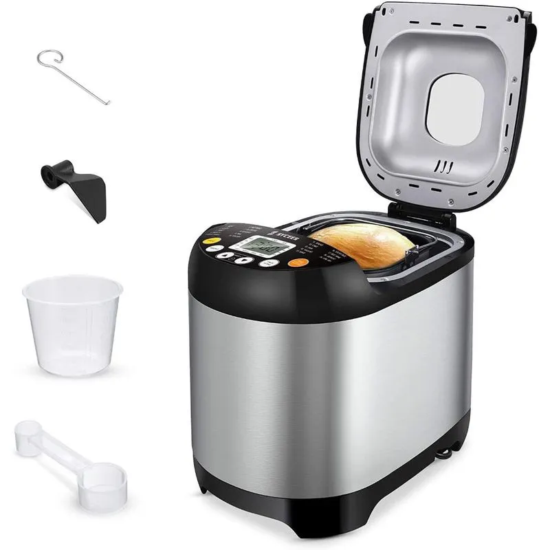 Panificadora SYCEES Automática Digital, 19 em 1, Programável, 3 Tamanhos/3 Cores (Pão), Prata/Preto 110V